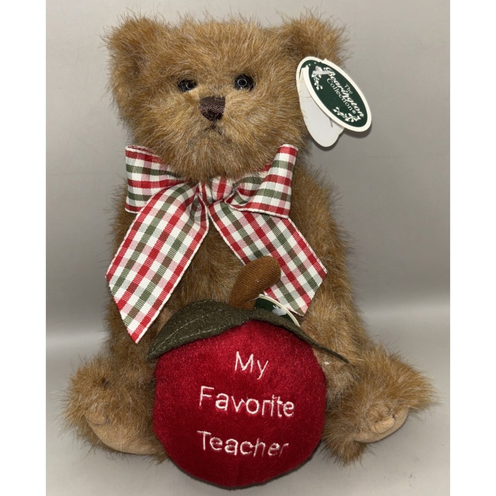 Bearington Bear Beary Best Teacher Jointed Plush Brown with Red Apple 10"